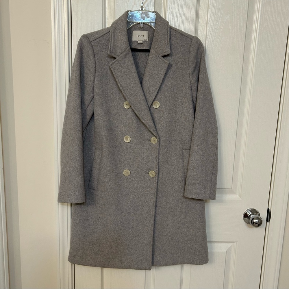 LOFT Wool Blend Double Breasted Coat in Light Gray Size XSP - Picture 2 of 10